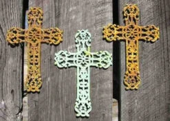Cast Iron Crosses Set Of 3-Antique And Verde Finish -Pet Supplies Store 3verdicross 2