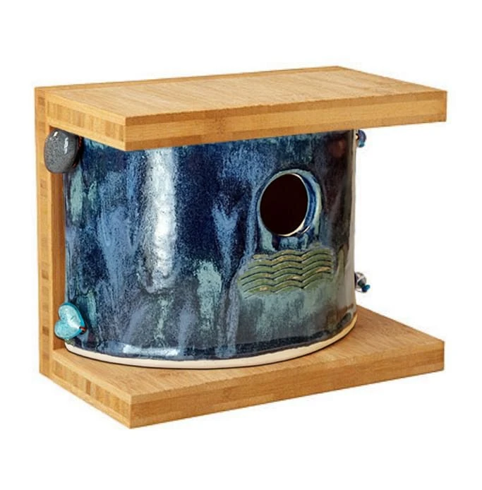 Bamboo & Stoneware Mod Birdhouse 1 Bamboo & Stoneware Mod Birdhouse