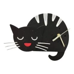 Black Sleepy Cat Pendulum Clock
