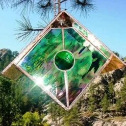 Copper-Stained Glass Birdhouse 15 Copper-Stained Glass Birdhouse -Pet Supplies Store Copper Stained Glass Birdhouse Green