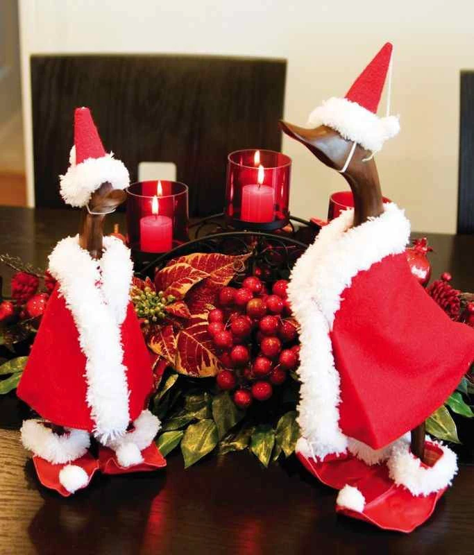 Santa Duck Teak Sculpture 1 Santa Duck Teak Sculpture