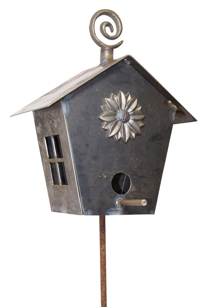 Hand Forged Birdhouse On Stake 1 Hand Forged Birdhouse On Stake