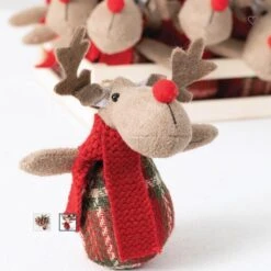 12 Reindeer Ornaments In Wood Crate 5 12 Reindeer Ornaments In Wood Crate -Pet Supplies Store Reindeer ornament detail