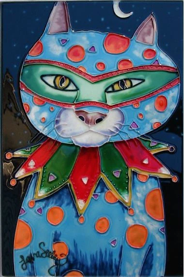 Mardi Gras Cat Art Tile 8x12 1 Mardi Gras Cat Art Tile 8x12