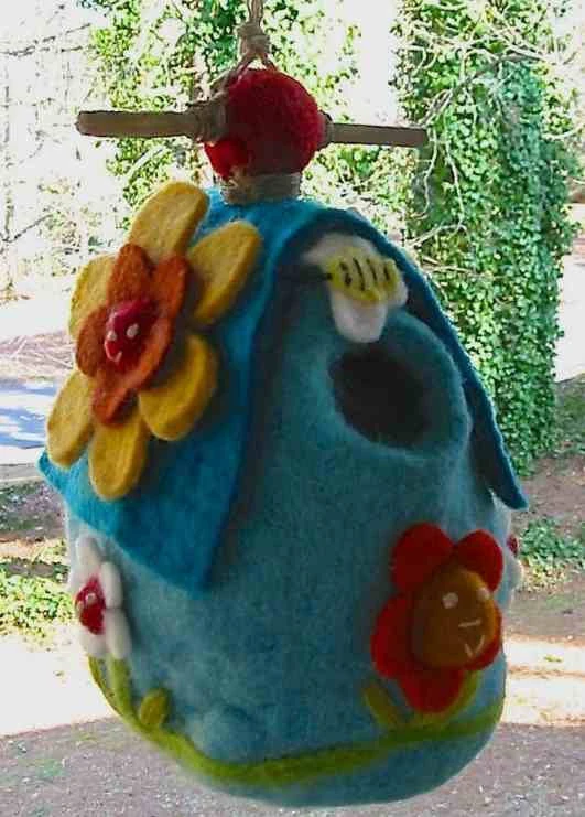 Felted Wool Birdhouse-Flower Power 1 Felted Wool Birdhouse-Flower Power